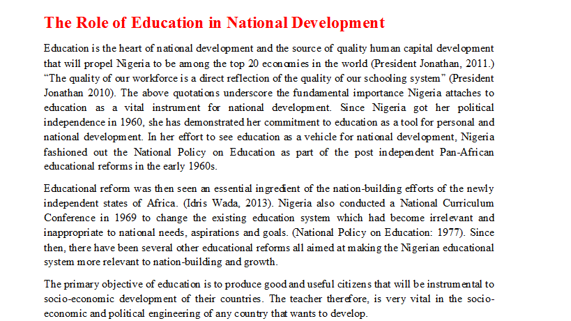 The Role of Education in National Development