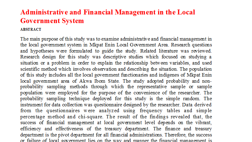 Administrative and Financial Management in the Local Government System