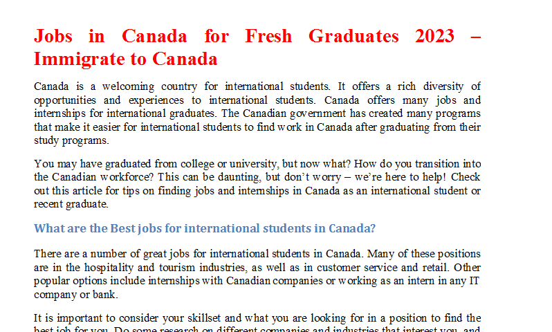Jobs in Canada for Fresh Graduates 2023 – Immigrate to Canada