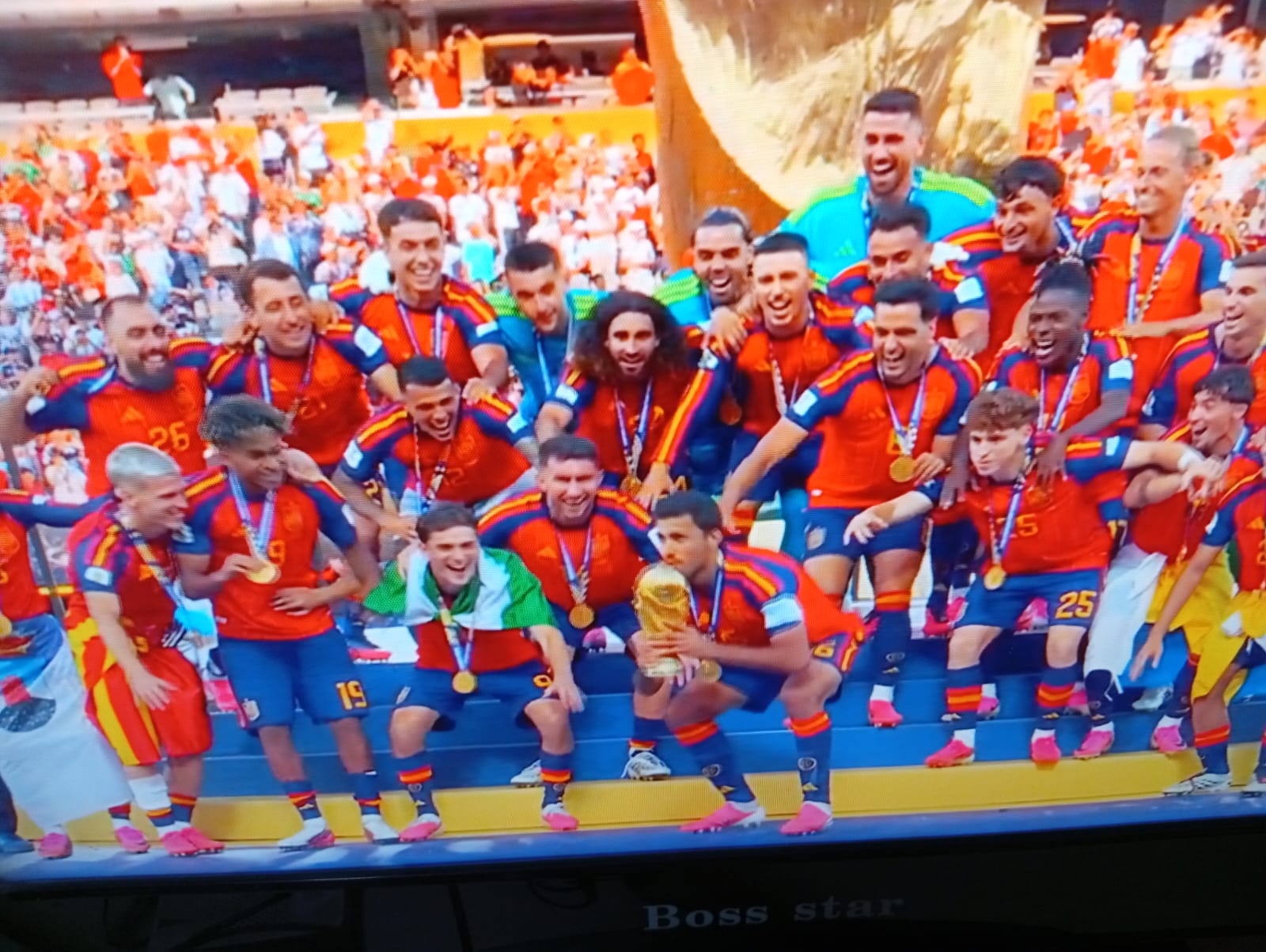 Spain 2026 World Cup squad celebrates lifting the FIFA World Cup trophy after defeating Argentina in the final