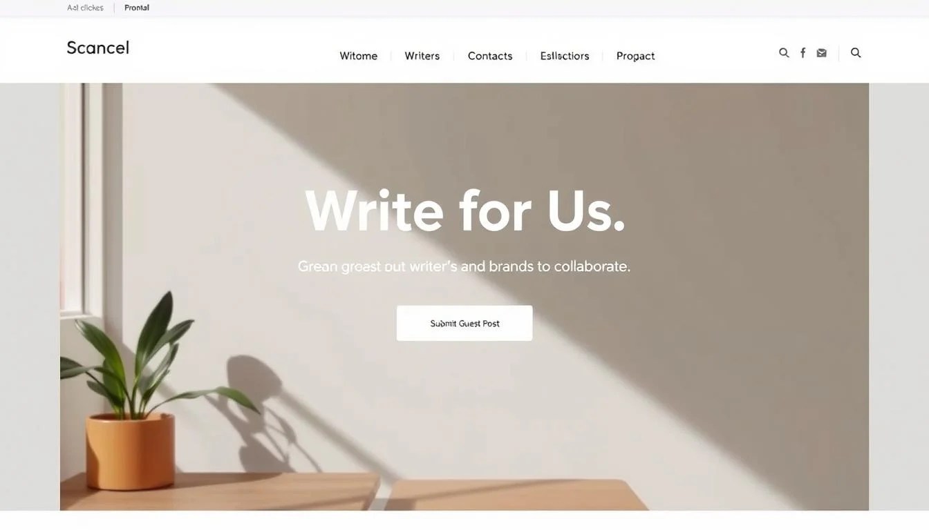a modern, minimalist website interface with a clean, user-friendly design showcasing a "Write for Us" section, with a prominent "Submit Guest Post" button and an inviting layout that highlights the opportunities for writers and brands to collaborate. The scene is well-lit, with a warm, professional tone conveyed through the color palette and subtle textures. The layout is balanced, with ample whitespace and intuitive navigation, creating an appealing and accessible platform for potential contributors. a modern, minimalist website interface with a clean, user-friendly design showcasing a "Write for Us" section, with a prominent "Submit Guest Post" button and an inviting layout that highlights the opportunities for writers and brands to collaborate. The scene is well-lit, with a warm, professional tone conveyed through the color palette and subtle textures. The layout is balanced, with ample whitespace and intuitive navigation, creating an appealing and accessible platform for potential contributors.