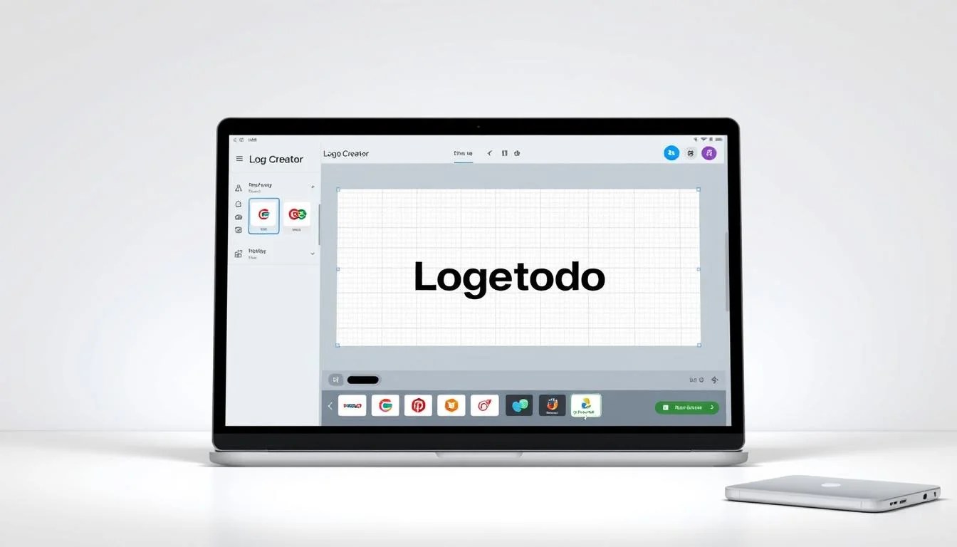 Modern interface of a company free logo maker with a minimalist design, showing a logo preview and intuitive customization tools.