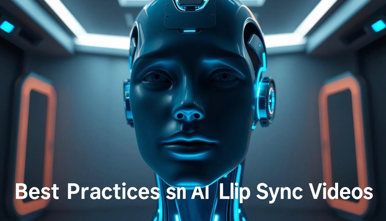 A high-tech, sleek AI interface displaying a lifelike 3D model of a human face. The model's lips are in perfect sync with an unseen audio track, showcasing advanced real-time lip synchronization capabilities. The background is a minimalist, futuristic setting with subtle ambient lighting, creating a sense of technological sophistication. The overall scene conveys the power and precision of the best AI lip syncing tool, perfectly suited to illustrate the "Best Practices for AI Lip Sync Videos" section of the article.