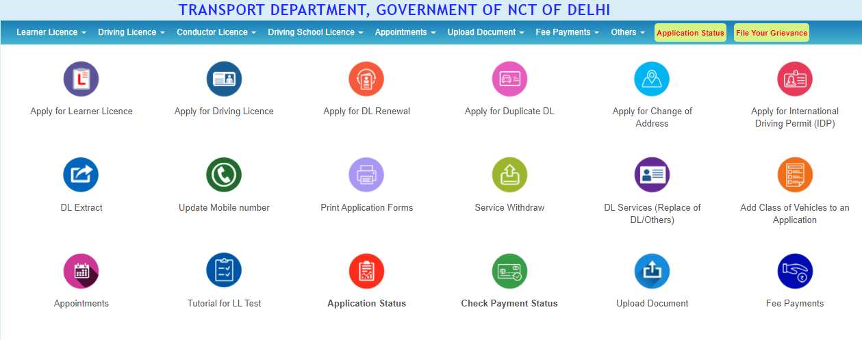 Delhi RTO's online driving license related services, Vehicle services ...