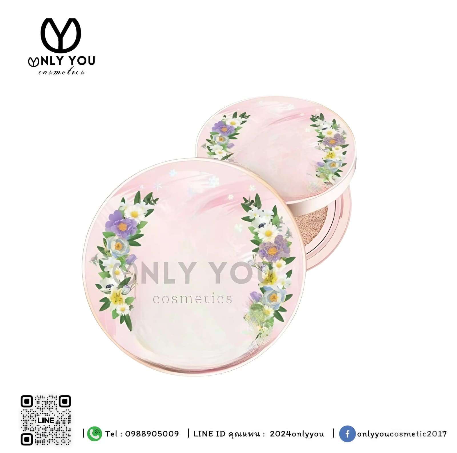 ตลับเปล่า cushion ตลับคุชชั่นสกรีนรูปดอกไม้ บรรจุภัณฑ์คุชชั่น ตลับคุชชั่นสีชมพู แพคเกจตลับคุชชั่น บรรจุภัณฑ์เครื่องสำอาง