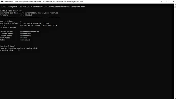 Windows File Recovery Extended Mode