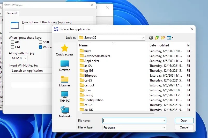 Shortcut Set Windows Executable Select