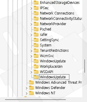 Windows 11. Registry Editor. New Key Name WindowsUpdate