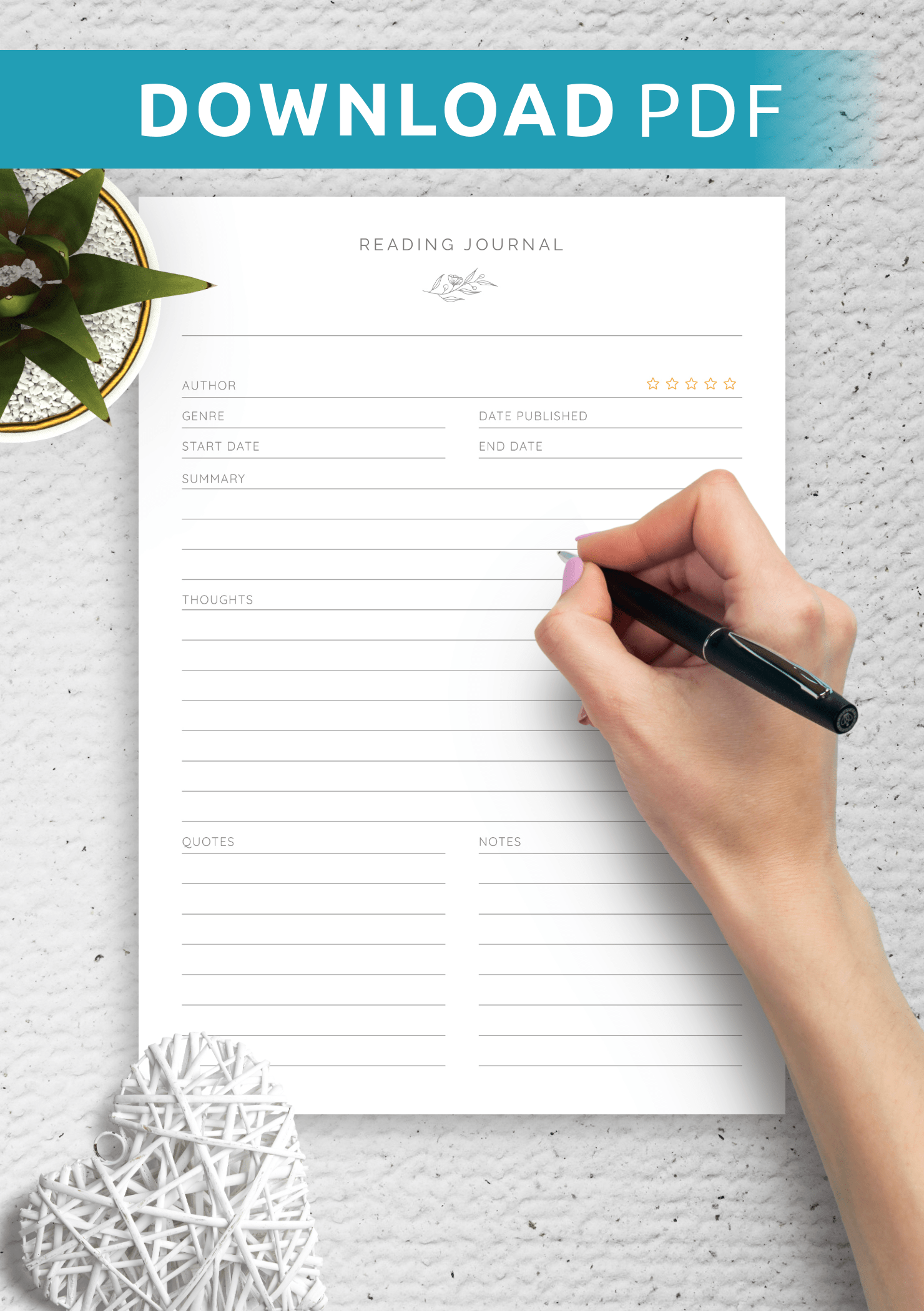 download printable simple reading journal template pdf