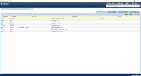 Onpolicy Document Software Administration Screen