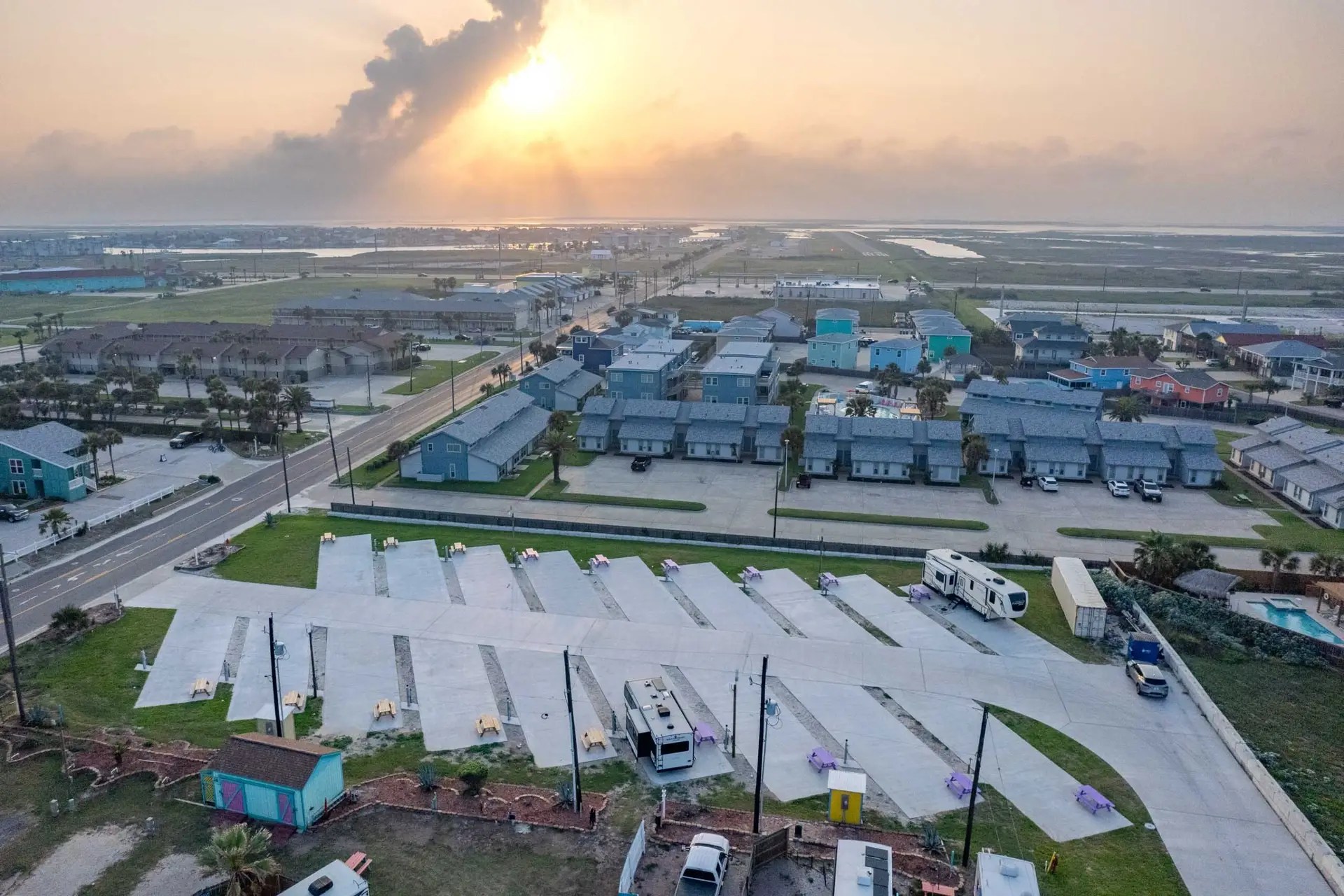 Sunset over on the beach rv park in port aransas tx