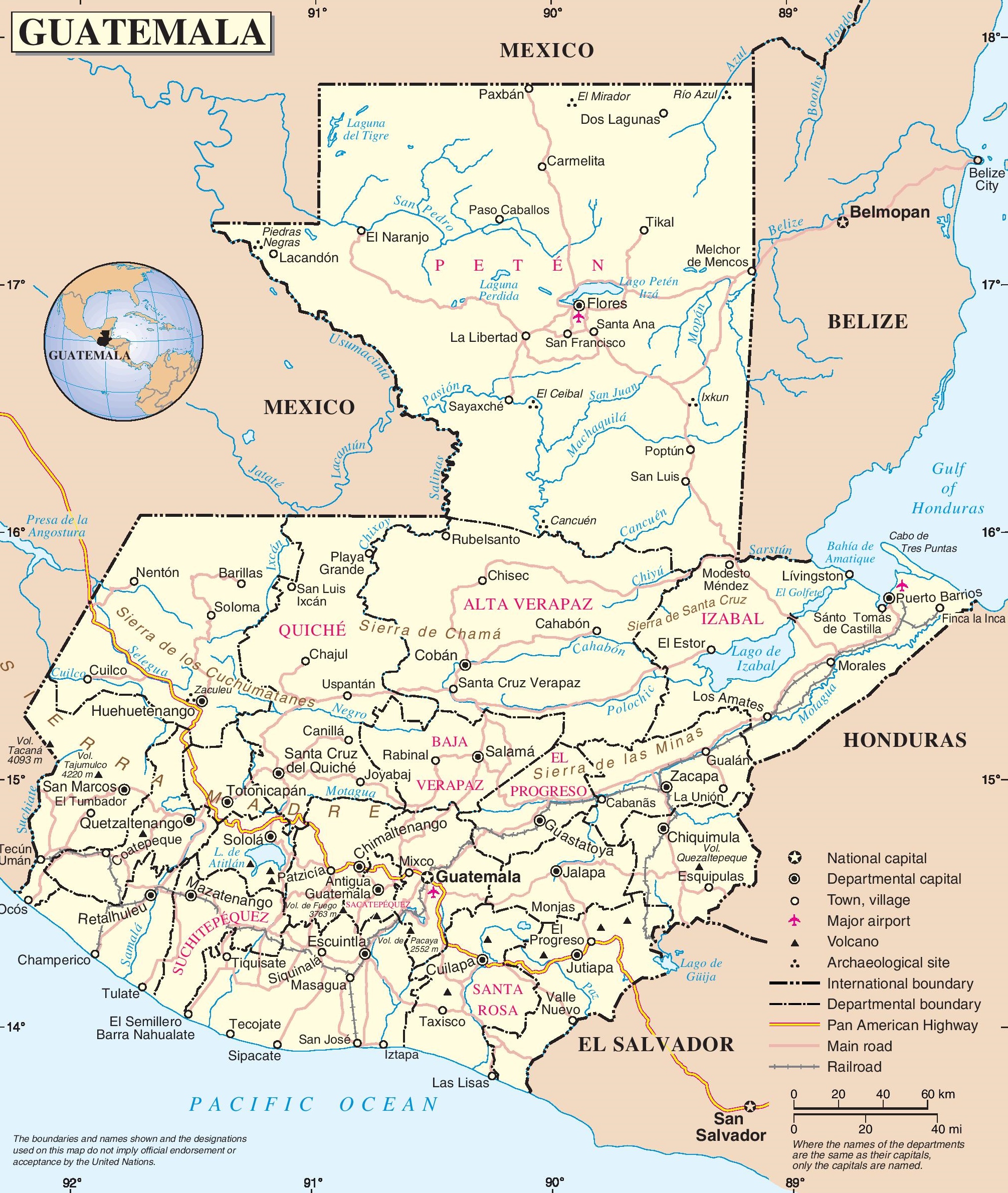 Zone G Ographique Du Guatemala IZBHYU Guatemala Road Map 