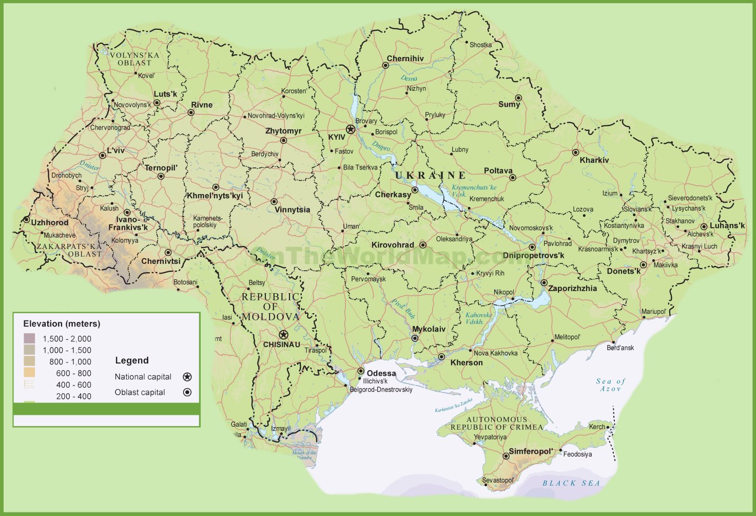 Ukraine Physical Map Com Ukraine Physical Map 