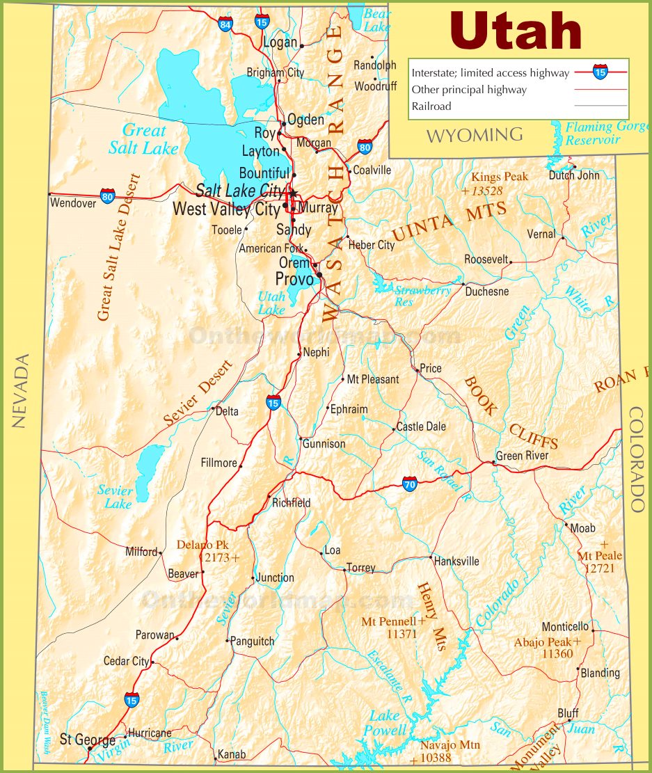 Laminated Map Large Detailed Roads And Highways Map Of Utah State Utah State Highway Map 