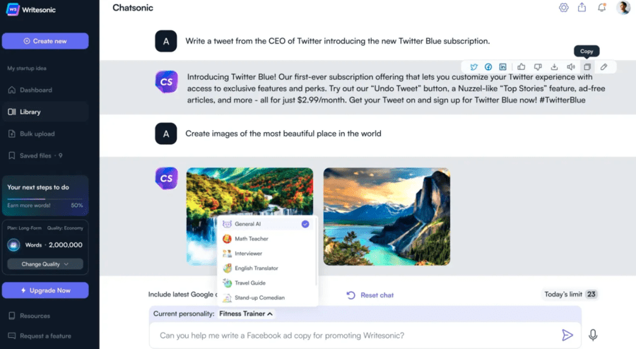 Screenshot of ChatSonic