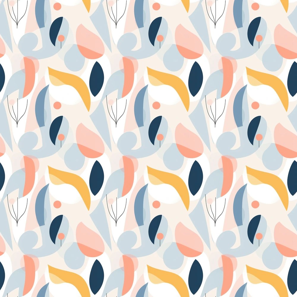 a seamless pattern inspired by Picasso's serene mornings, using soft geometric shapes to evoke feelings of peace, suitable for a contemporary wallpaper