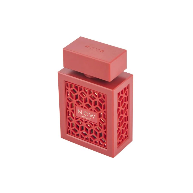 Lattafa Rave Now Rouge Eau de Parfum — fragancia intensa y sofisticada con acordes dulces, amaderados y especiados, ideal para quienes buscan elegancia y duración excepcional.