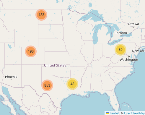 Location of fracking chemical disclosures published in June and July 2024