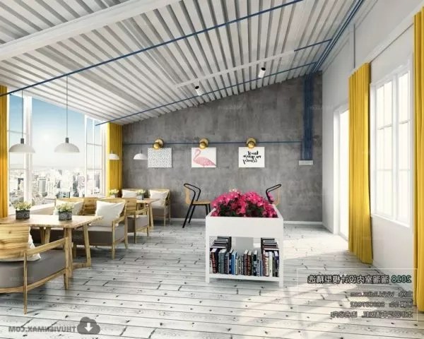 Simple Design Coffee Book Shop Interior Scene 3d Model Max