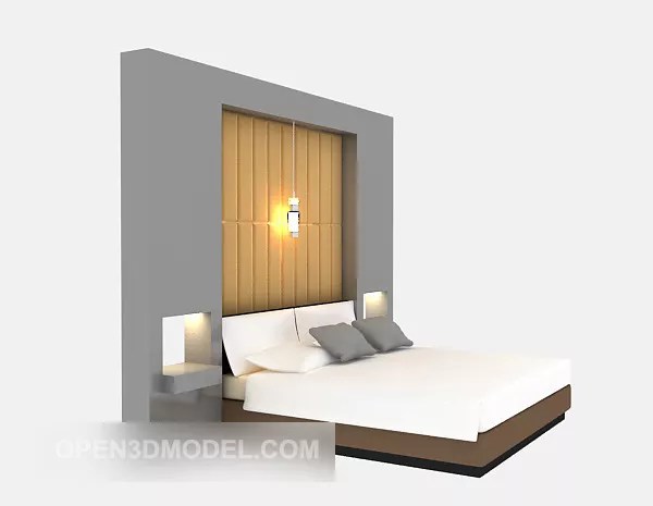 Wood Bed With Back Wall Decor Free 3d Model Max Open3dmodel 530328