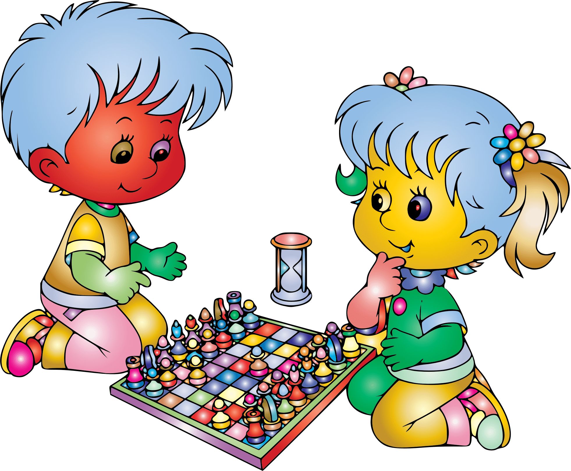 Boy And Girl Playing Chess By DG RA Prismatic - Openclipart