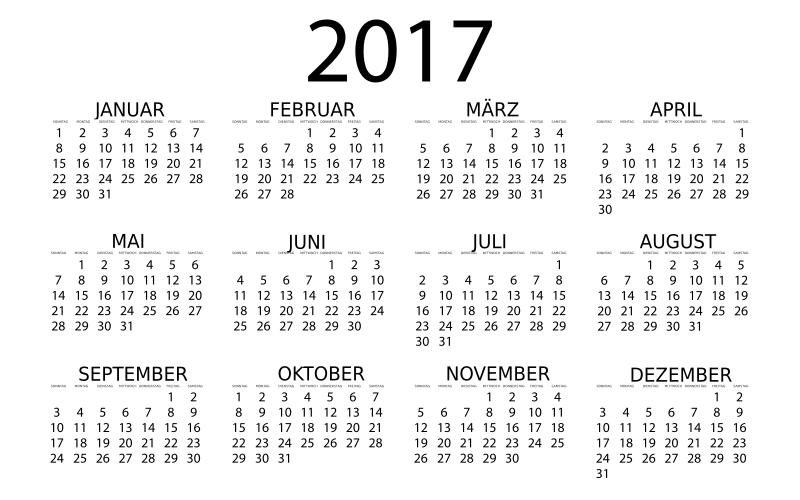 Kalender 2017 mit kalenderwochen und feiertagen. Kalender 2017 Deutsch Openclipart