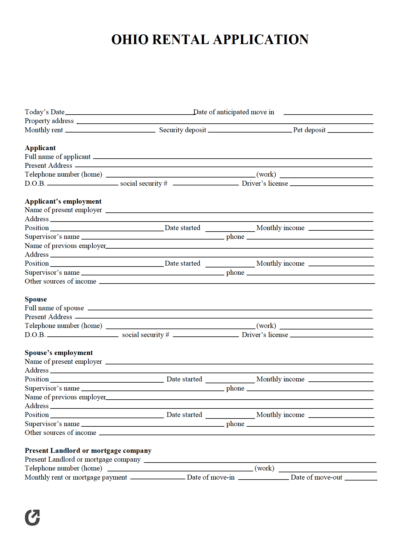 free ohio rental application pdf word