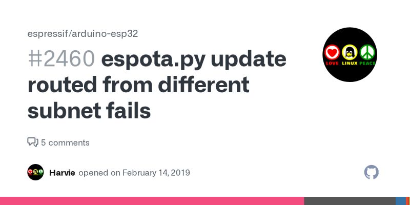 Espota Py Update Routed From Different Subnet Fails Issue 2460 Espressif Arduino Esp32 Github - HD Landscape Arts for Desktop