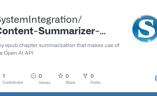 GitHub - SystemIntegration/Content-Summarizer-OpenAI: Any Epub Chapter ...