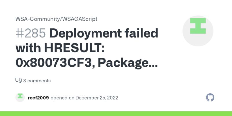 Deployment failed with HRESULT: 0x80073CF3, Package failed updates, dependency or conflict ...