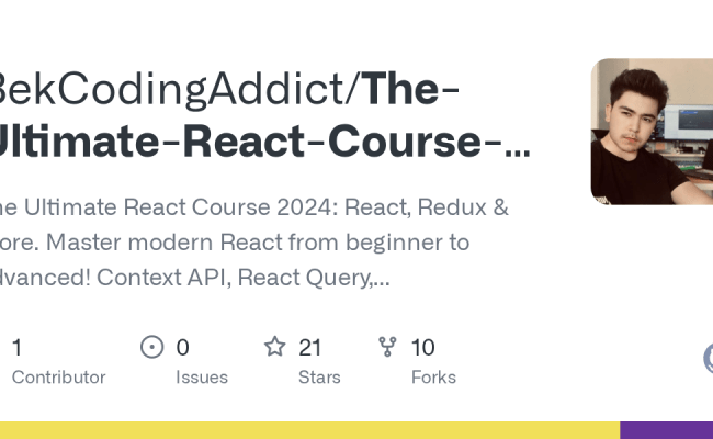 GitHub - BekCodingAddict/The-Ultimate-React-Course-With-Jonas ...