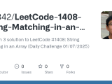 Github Md842 Leetcode 1408 String Matching In An Array Python3 A
