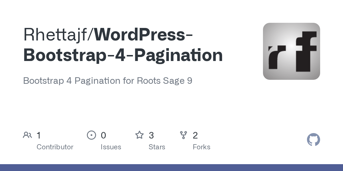 Wordpress comes with a handy function called paginate_links() which does the heavy lifting. Github Rhettajf Wordpress Bootstrap 4 Pagination Bootstrap 4 Pagination For Roots Sage 9