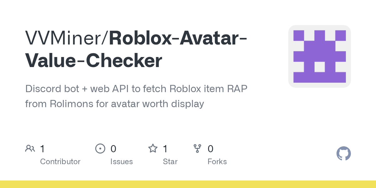 GitHub VVMiner Roblox Avatar Value Checker Discord Bot Web API To Roblox Avatar Value Checker