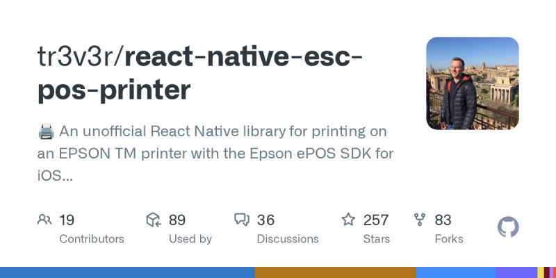 Github Tr3v3r React Native Esc Pos Printer An Unofficial React Native Library For Printing - Best Dark Arts in Desktop