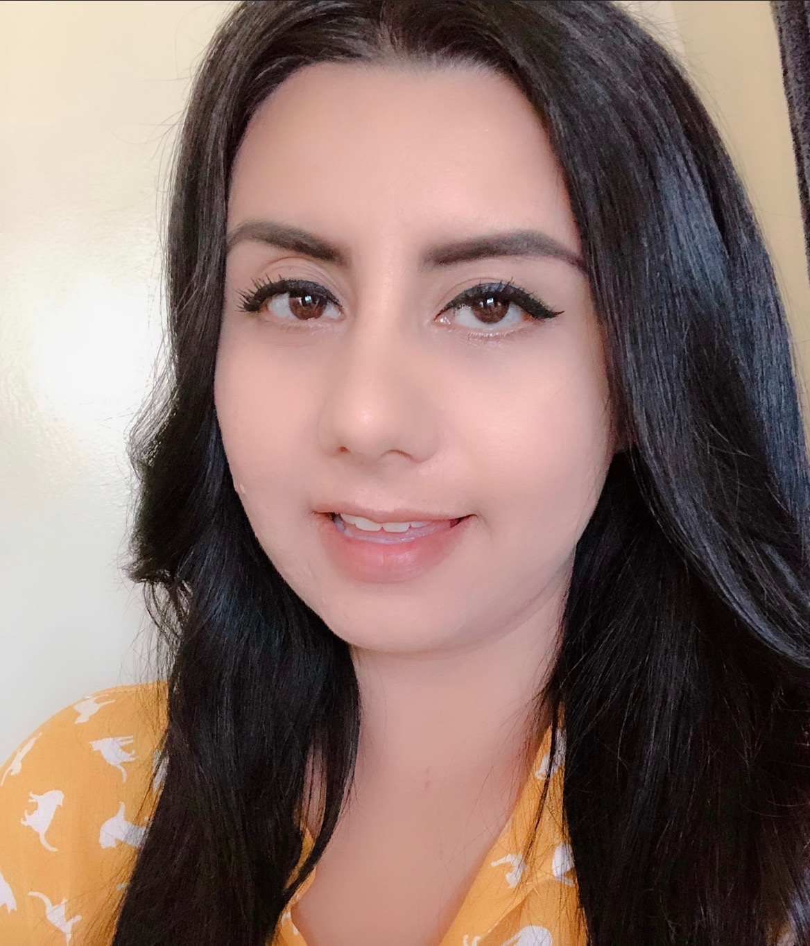 Woman with long hair.