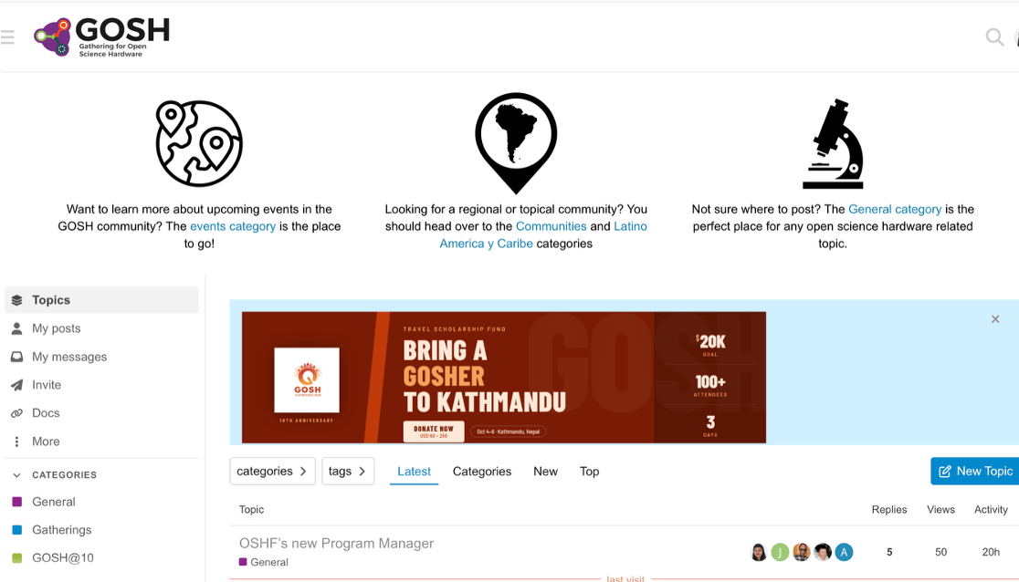 A screenshot of the landing page of the GOSH Forum