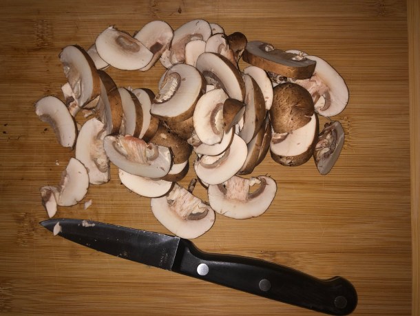 Cooking Eorzea | Sliced Baby portobello mushrooms.