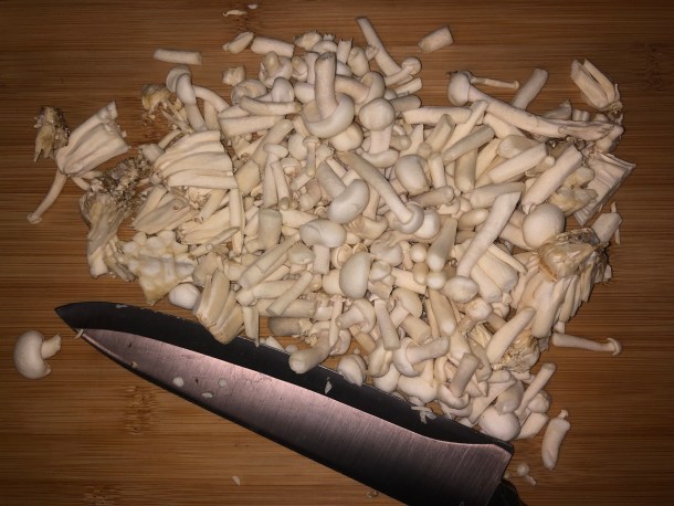 Cooking Eorzea | Chopped beech mushrooms.
