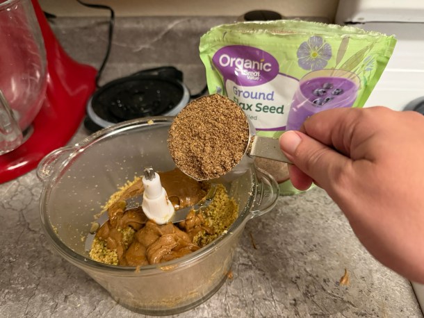 Cooking Eorzea | Adding in ground flax seed.