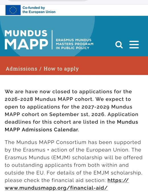 Erasmus Mundus Scholarship 2027–2029: Up to €33,600 Plus Full Tuition for a Joint Master’s in Public Policy - Opportunities for Youth