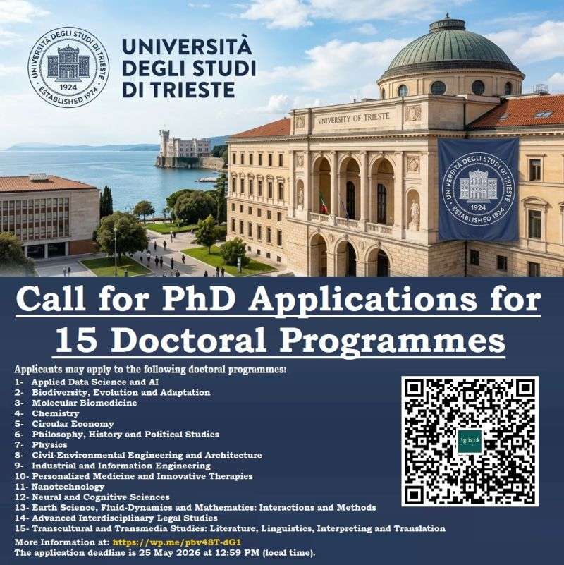University of Trieste Opens Applications for 15 Fully Research-Focused PhD Programmes in Italy for 2026/2027
