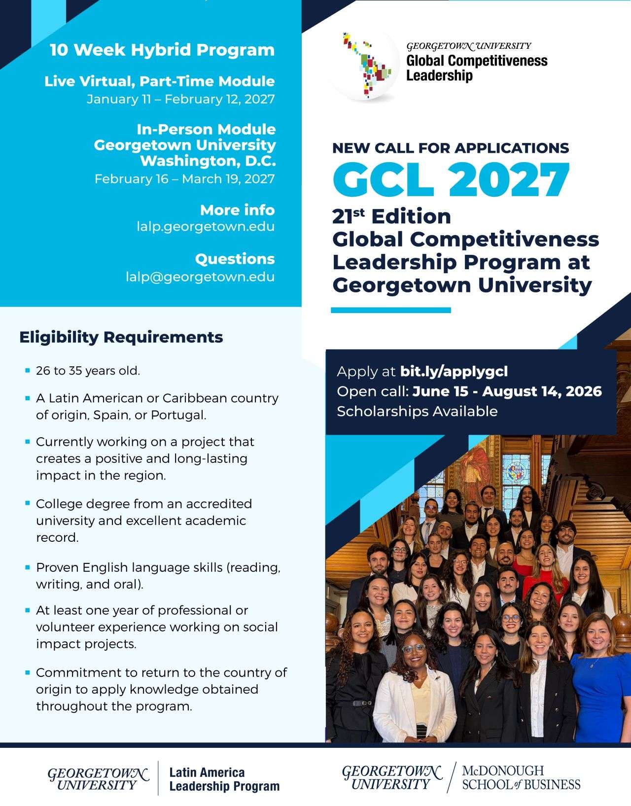 Georgetown University Global Competitiveness Leadership Program 2027 (GCL 2027) | Scholarships Available for Emerging Leaders from Latin America & the Caribbean