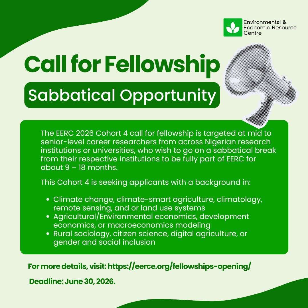 EERC 2026 Cohort 4 Fellowship for Mid–Senior Level Nigerian Researchers