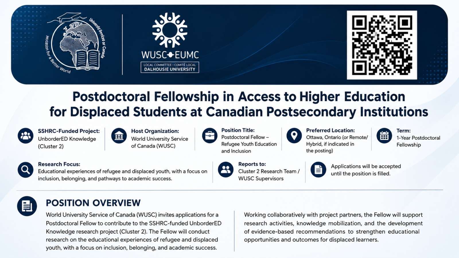 WUSC – University of Ottawa Postdoctoral Fellowship 2026 for Researchers with Forced Migration Experience | Apply Now