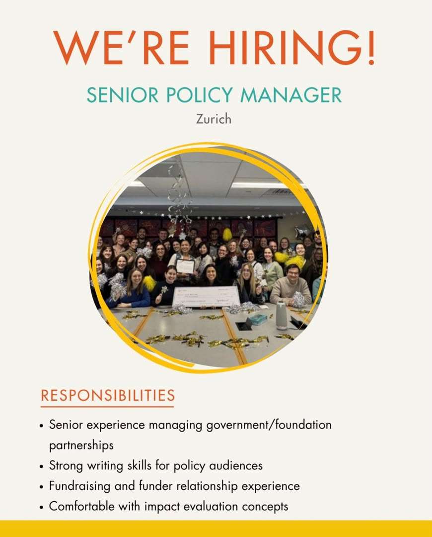 Senior Policy Manager at J-PAL Europe in Zurich, Switzerland | Work with Nobel Laureates on Evidence-Based Public Policy