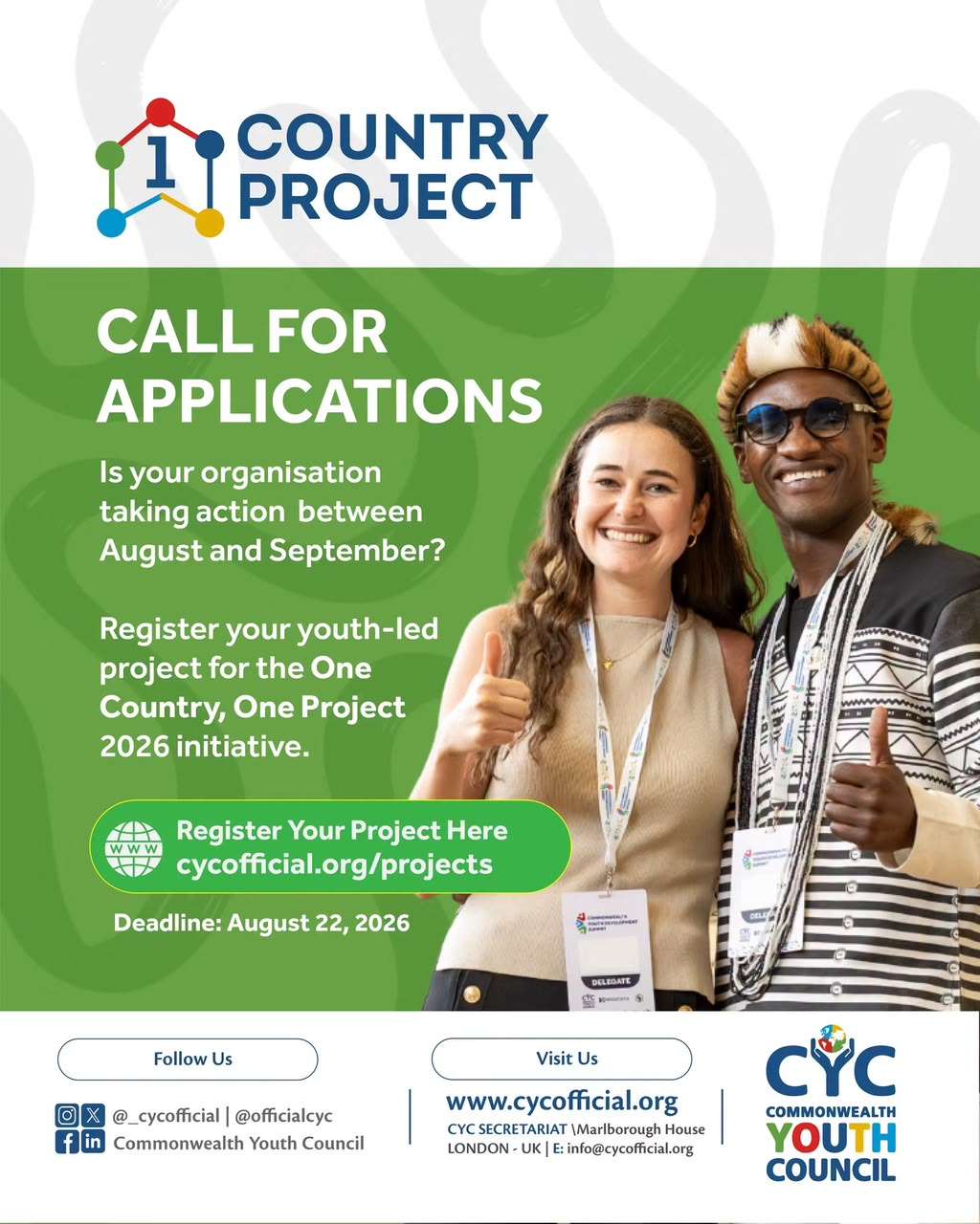 Commonwealth Youth Council One Country, One Project 2026: Call for Applications