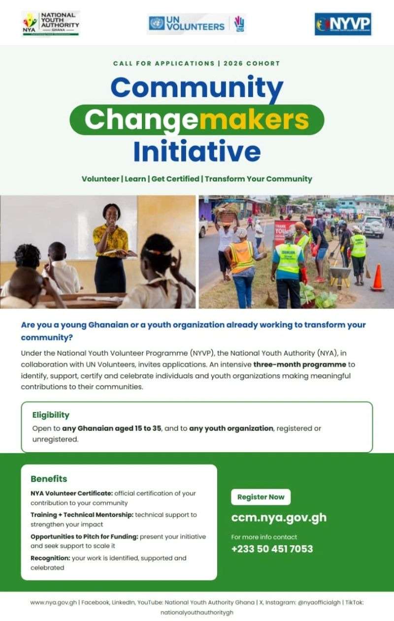Community Changemakers Initiative (CCI) Ghana 2026: Apply for Certification, Mentorship, Capacity-Building and Funding Opportunities for Young Changemakers