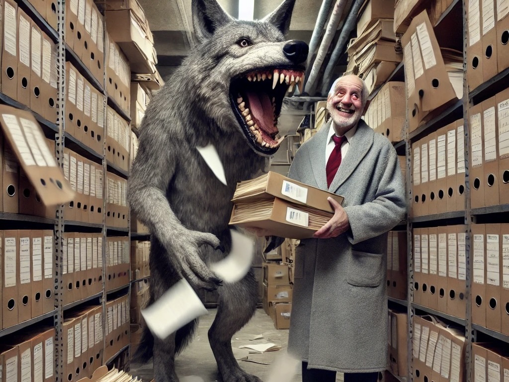 Scholz bei der Fütterung des Reißwolfs