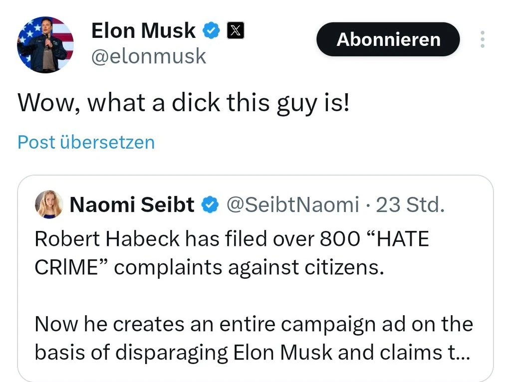 Musk nennt Habeck „Pimmel“. Schickt der jetzt den Internationalen Strafgerichtshof?
